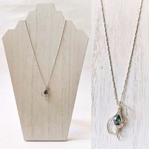 VTG Silver Wire Wrap Rainbow Mystic Quartz Stone Pendant Necklace